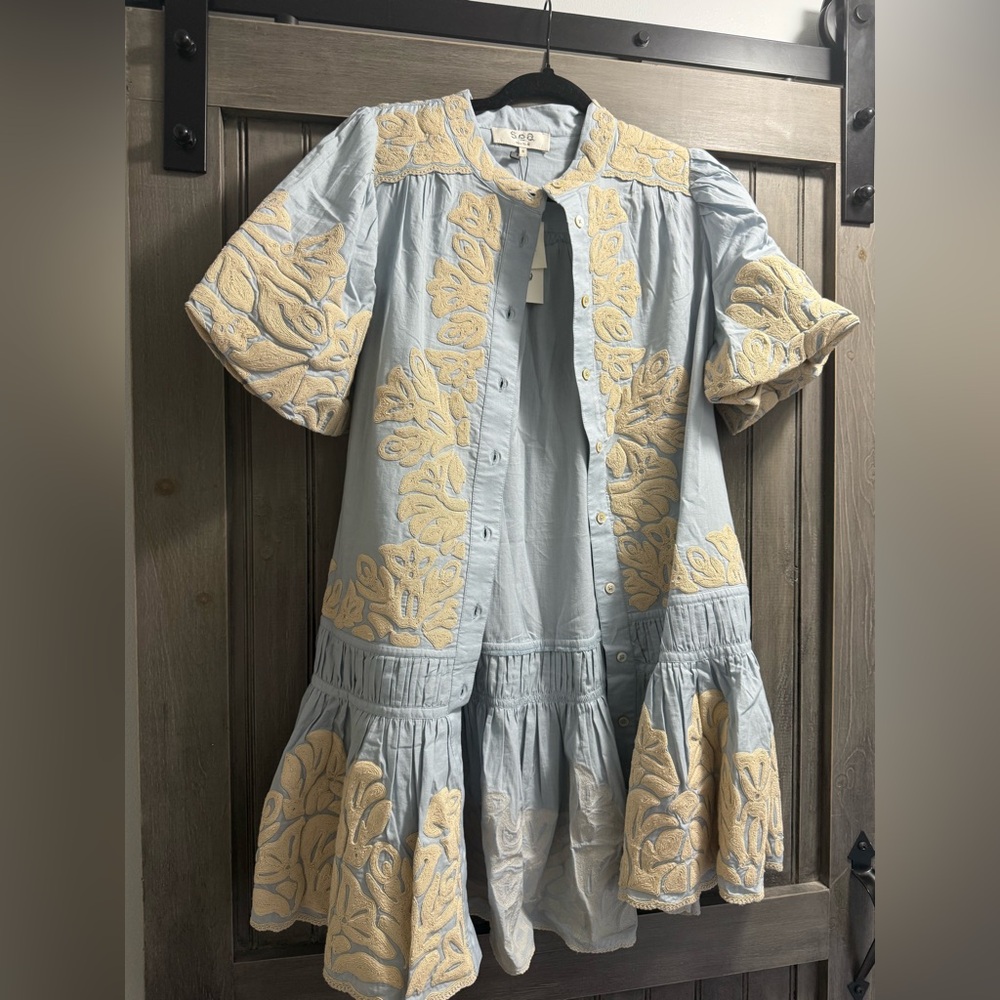 NWT Sea Alexandra Embroidered Bubble Sleeve Tunic Dress, S - Picture 2 of 10